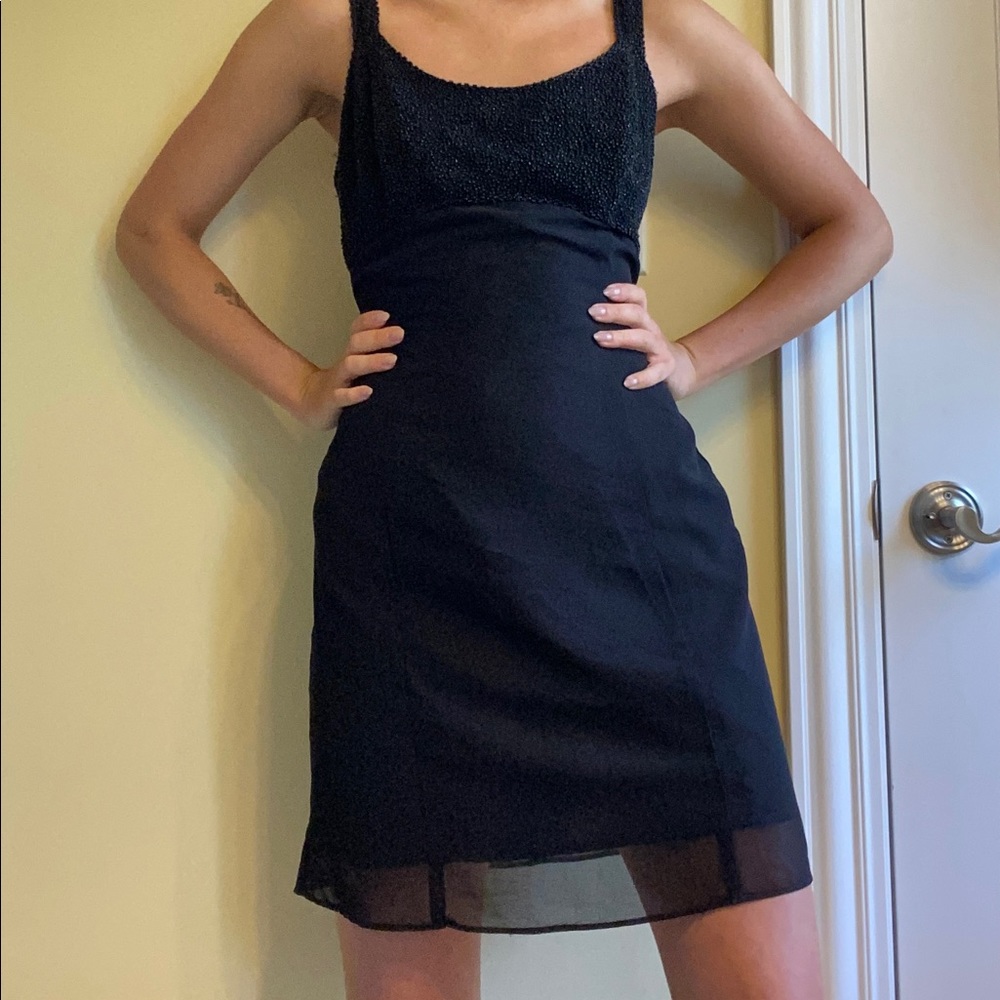 90’s Reggio beaded bust black mini dress women’s size 6